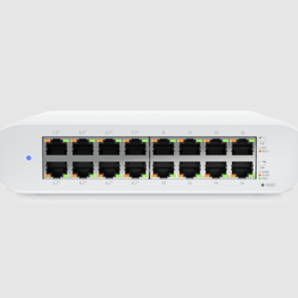 Ubiquiti 16 ports Switch Lite USW-Lite-16-Poe, (8) GbE PoE+ RJ45 ports, (8) GbE RJ45 ports, 45W