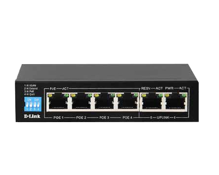 D-Link 250M 6-Port 1000Mbps Switch with 4 PoE Ports and 2 Uplink Ports DGS-F1006P-E