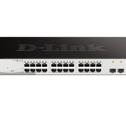 D-Link DGS-F1210-26PS-E - 24 port Managed Gigabit Switch with 24 10/100/1000 Mbps PoE ports, 2 Gigabit SFP uplink ports - DGS-F1210-26PS
