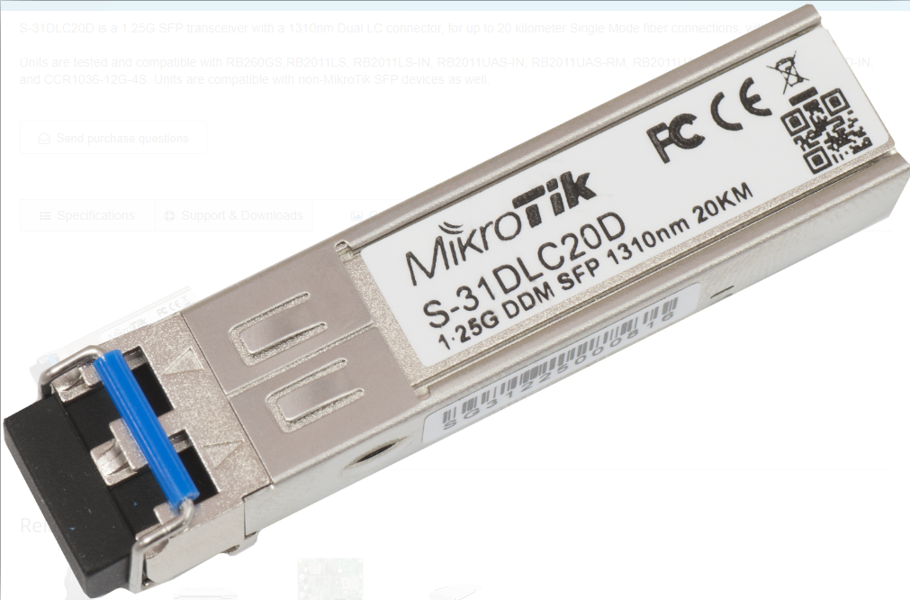 Mikrotik S-31DLC20D SFP (1.25G) module 20KM Single Mode
